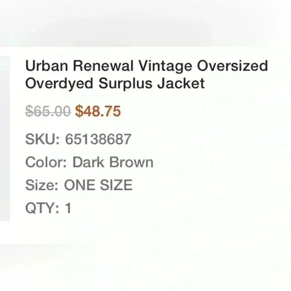 UO Urban Renewal Vintage Oversized
Overdyed Surplus Jacket One Size - Picture 8 of 8